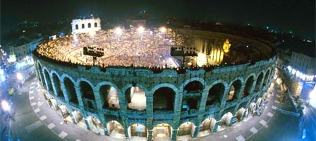 An image of the opera festival at the Verona Arena.