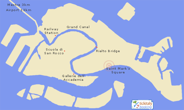 Map showing location of the Doge's Palace, Venice, Italy