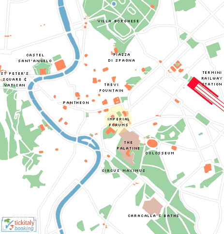 Map showing location of the Roman Forum, Rome, Italy